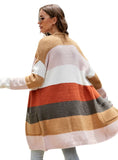 CLASSY CONTRAST COLOR LONG-SLEEVED STRIPED KNIT CARDIGAN
