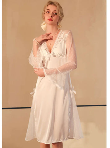 FASHION SEXY ICE SILK MESH POLKA DOT PAJAMAS