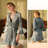 FASHION SEXY SILK LOTUS LEAF SLEEVE ROBE NIGHTGOWN