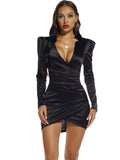 V-NECK LONG SLEEVE PARTY DRESS