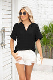 JACQUARD V-NECK SHORT-SLEEVED WOOL BALL CHIFFON SHIRT