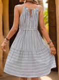 STRAP STRIPED HALTER PLEATS DRESS