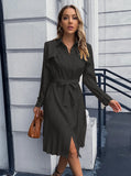 CASUAL SLIM LONG-SLEEVED PLEATED DRESS