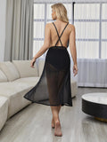 FASHION V-NECK SUSPENDER LACE PERSPECTIVE SUIT