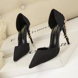 METAL FLOWER STILETTO-POINTED SHINY SHOES