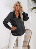 SUIT COLLAR SATIN LONG SLEEVE SHIRT