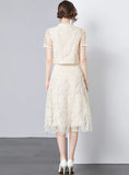 EMBROIDERED TASSEL BUTTON TOP+SKIRT SUIT