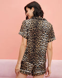 FASHION SEXY V-NECK LEOPARD PRINT SHORT SLEEVE TWO-PIECE SUIT