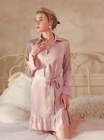 FASHION SEXY SILK LOTUS LEAF SLEEVE NIGHTGOWN