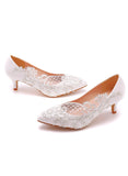 LACE MESH FLOWER POINTED HIGH HEEL BRIDE SHOES