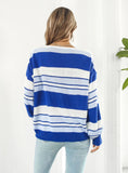 GLAMOROUS LOOSE STRIPED V-NECK LONG SLEEVE SWEATER