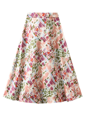 SLIM SATIN PRINTED ELASTIC WAIST SKIRT