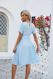 SOLID COLOR PLEATED LOOSE SHORT SLEEVE DRESS