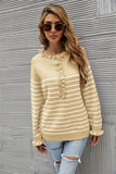 STYLISH BUTTON WOOD EAR STRIPED STITCHING SWEATER