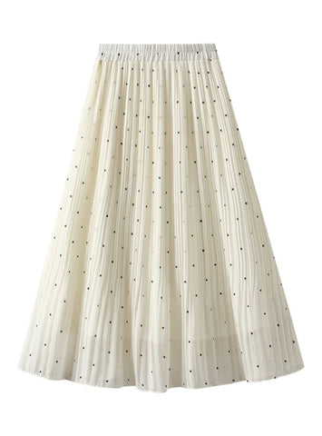 POLKA DOT PLEATED HIGH WAIST CHIFFON PLEATED SKIRT