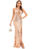 BACKLESS RETRO SEQUINED DRESS
