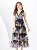 V-NECK PRINTED CAKE DRESS