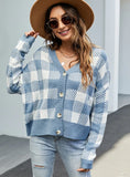 STYLISH V-NECK LOOSE PLAID LONG SLEEVE SWEATER COAT
