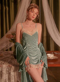 SEXY VELVET DRAWSTRING SUSPENDER NIGHTDRESS