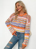CLASSY LOOSE-FITTING COLOR ROUND NECK STRIPED SWEATER
