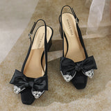 SQUARE HEAD AND THICK BOW HIGH HEELS SHOES