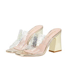 RHINESTONES THICK HEELS AND TRANSPARENT SLIPPER