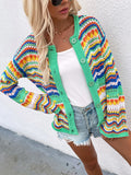 CLASSY WOMEN LOOSE RAINBOW STRIPED SWEATER