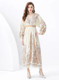 PALACE V-NECK LANTERN SLEEVE PRINTED LONG DRESS