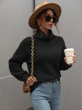 FASHION SOLID COLOR PULLOVER LOOSE TURTLE NECK SWEATER