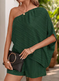 ONE SHOULDER SOLID COLOR JUMPSUIT