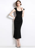 FOLDING TUBE TOP SLIM WAIST DRESS