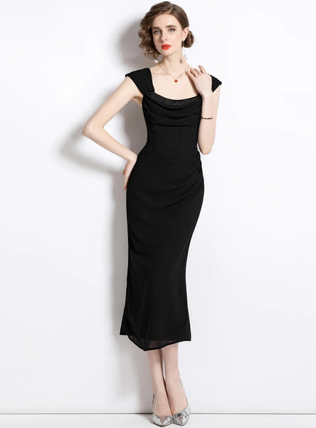 FOLDING TUBE TOP SLIM WAIST DRESS