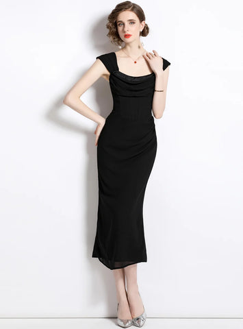 FOLDING TUBE TOP SLIM WAIST DRESS