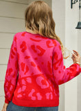 Leopard Print Stitching Round Neck Sweater