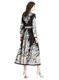 RETRO LAPEL LANTERN SLEEVE PRINTED DRESS