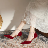 POINTED STILETTO HEELS PEARLS WEDDING SHOES