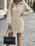 FASHION ELEGANT LONG SLEEVE ZIPPER UP DRESS