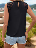 LACE STITCHING ROUND NECK SLEEVELESS SHIRT