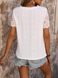 SUMMER LACE STITCHING ROUND NECK T-SHIRT