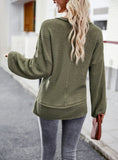SOLID COLOR V-NECK LONG SLEEVE TOP