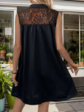 BLACK LACE STITCHING SLEEVELESS DRESS