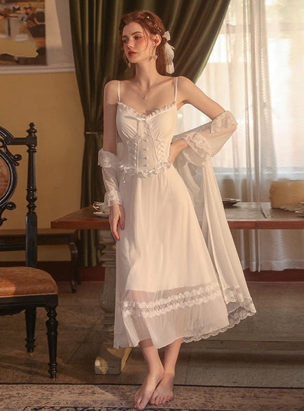 SEXY MESH LACE SUSPENDER NIGHTDRESS ROBE SUIT