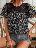 LACE STITCHING PRINTED SHORT-SLEEVED ROUND NECK SHIRT