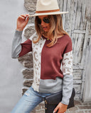 FASHION SPLICED CONTRAST CREWNECK PULLOVER SWEATER