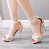 FISH-BILLED HIGH-HEELED RHINESTONE SANDALS