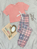 FASHION WAIST-EXPOSED SHORT-SLEEVED LADIES PAJAMAS SET