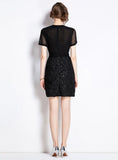 BLACK SEQUINED STITCHING SLIM DRESS