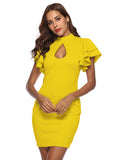 CASUAL ROUND NECK LOTUS LEAF SLEEVE DRESS