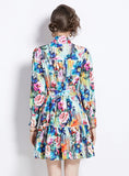 RETRO PRINTED SLIM LONG-SLEEVED DRESS