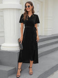 SPLIT PIT VELVET SHORT SLEEVE DRESS